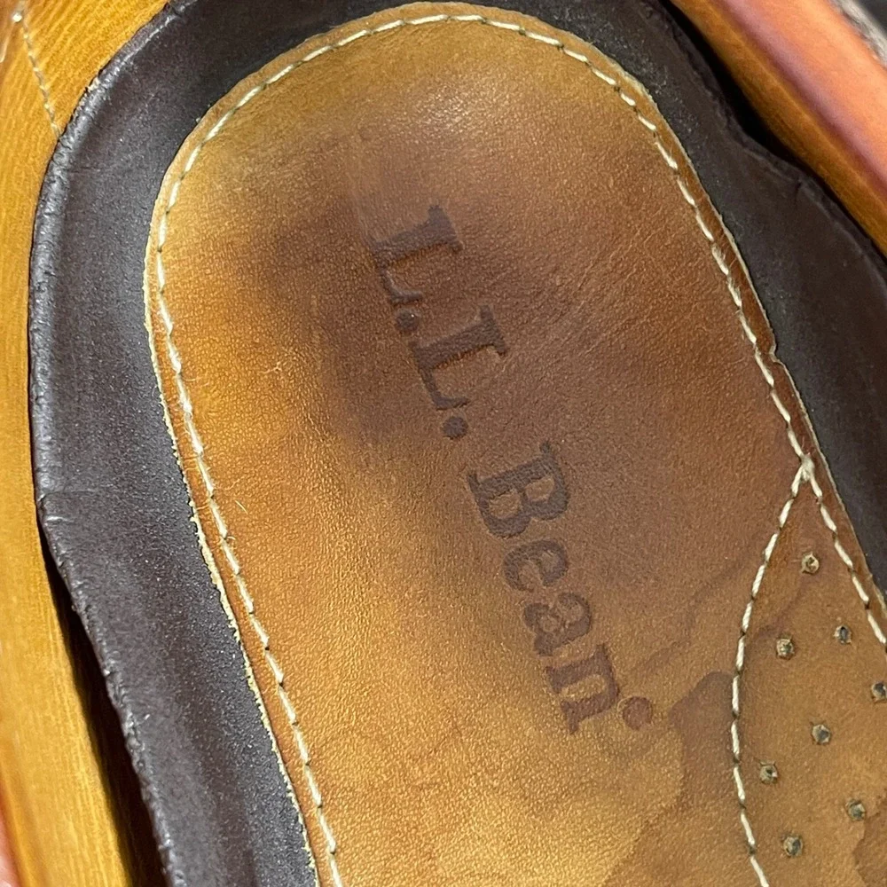 LL Bean Moccasin Slippers Brown Leather Double Sole Slip On Men's Size 10 D